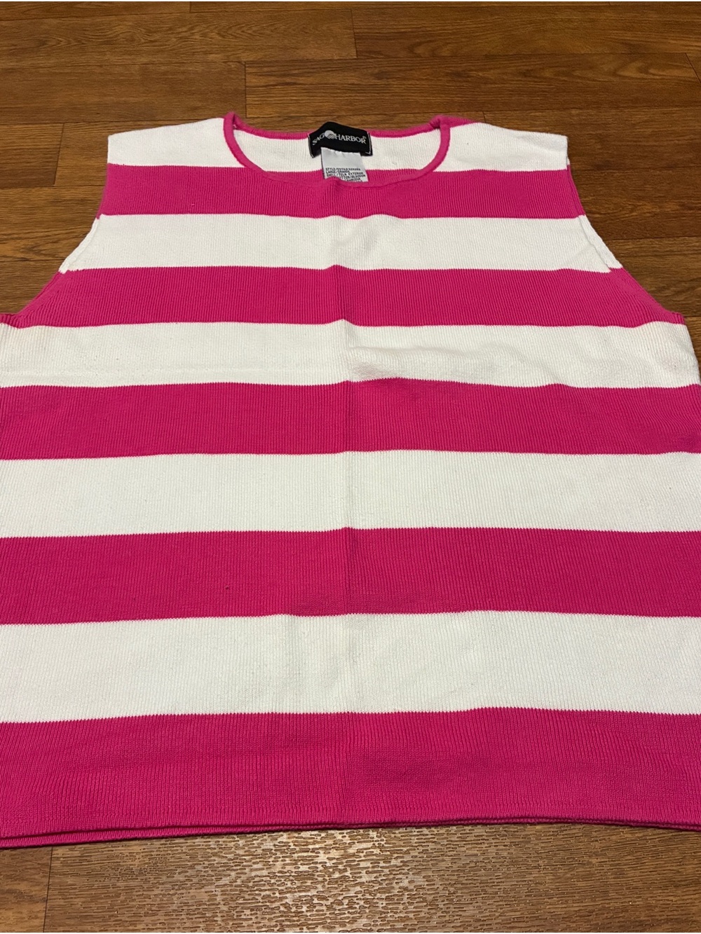Women’s Sag Harbor Pink & White Striped Sleeveless Knit Tank Size Large
